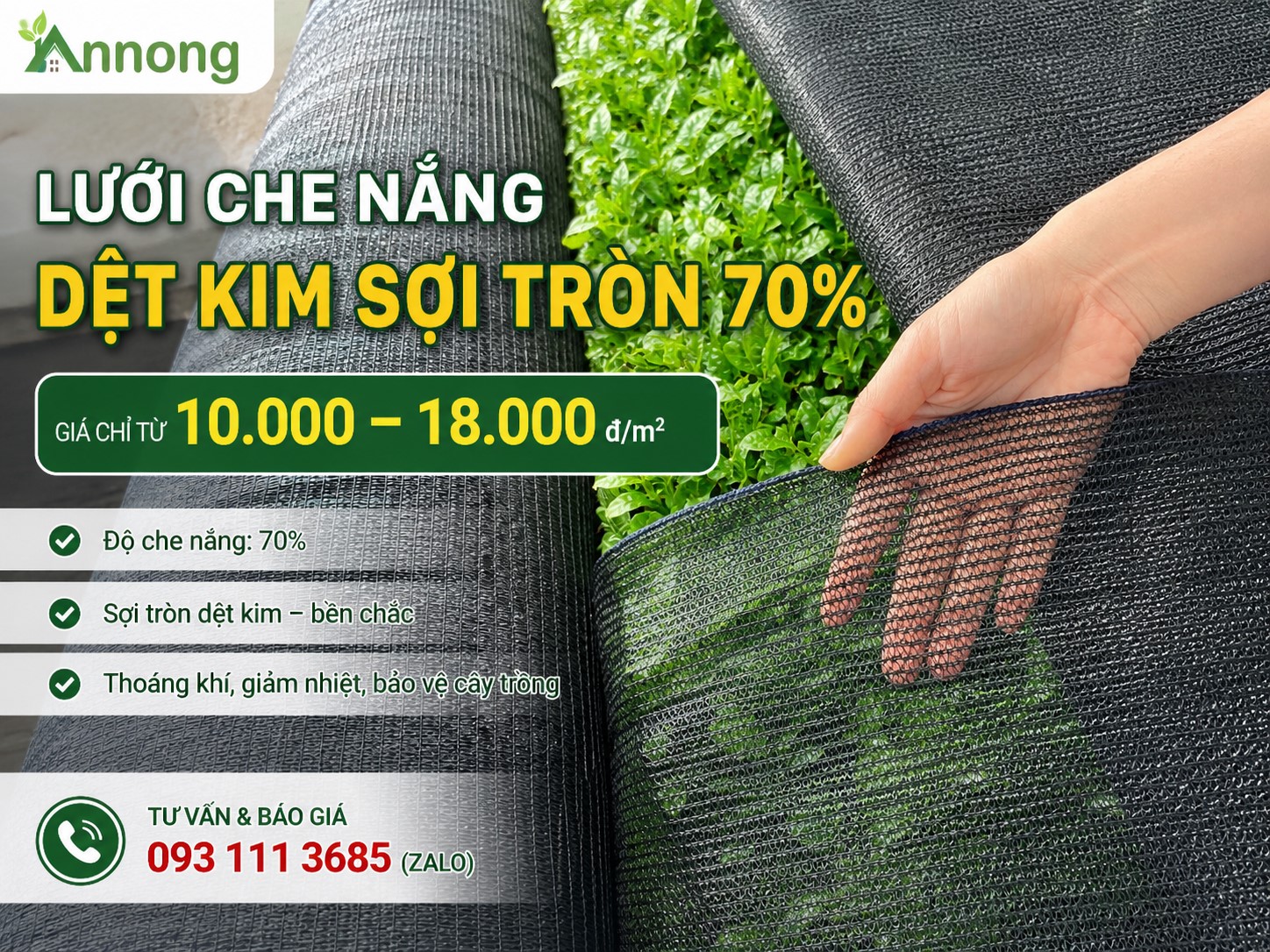 Bảng giá lưới che nắng trồng rau dệt kim sợi tròn