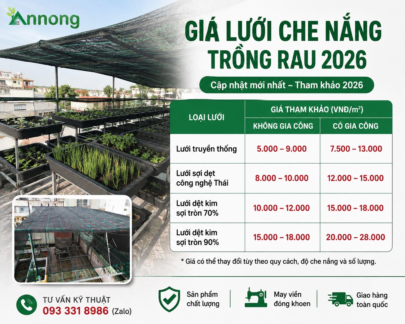 Giá lưới che nắng trồng rau hiện nay bao nhiêu