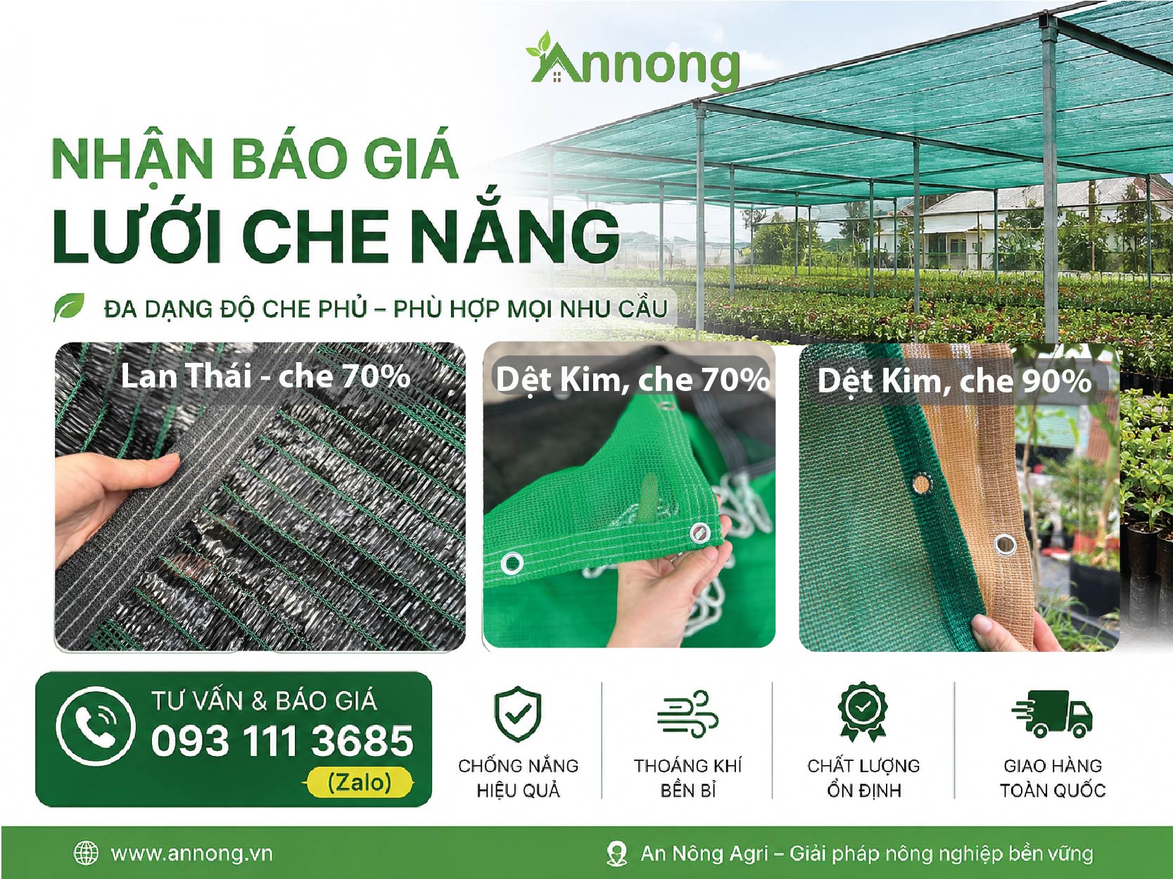 Bảng giá các loại lưới che nắng 70%, 90%