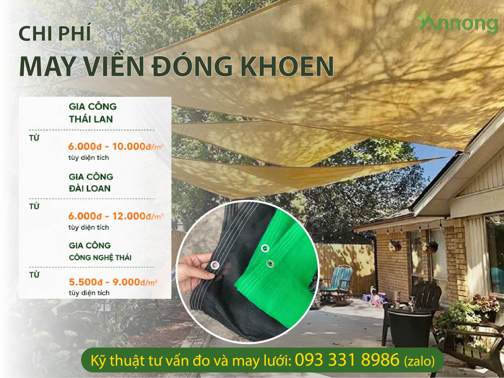 Chi phí may viền đóng khoen cho lưới