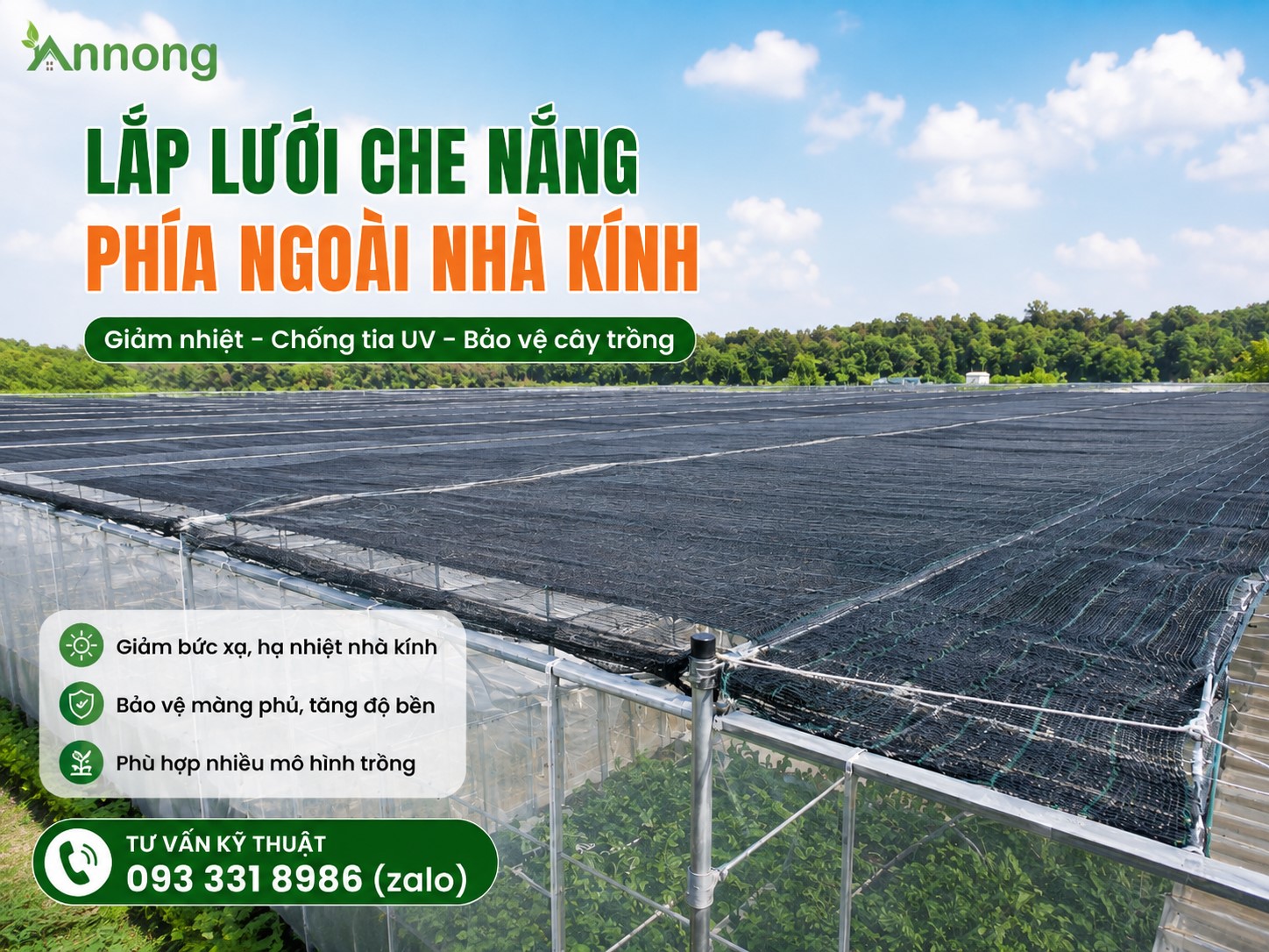 Lắp lưới che phía ngoài mái nhà kính