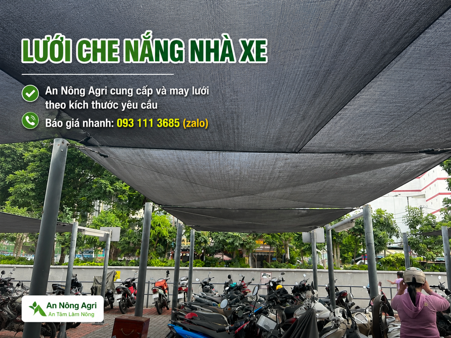 Nhà xe máy sử dụng lưới để giảm nắng trực tiếp