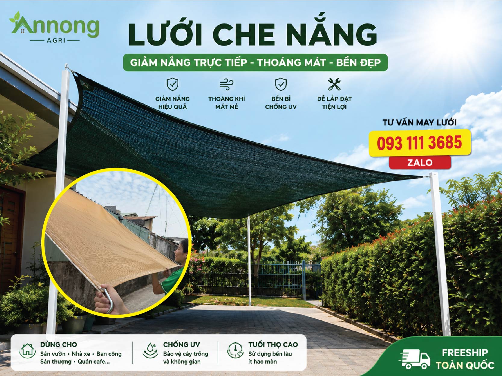 Lưới che nắng giúp giảm ánh nắng trực tiếp