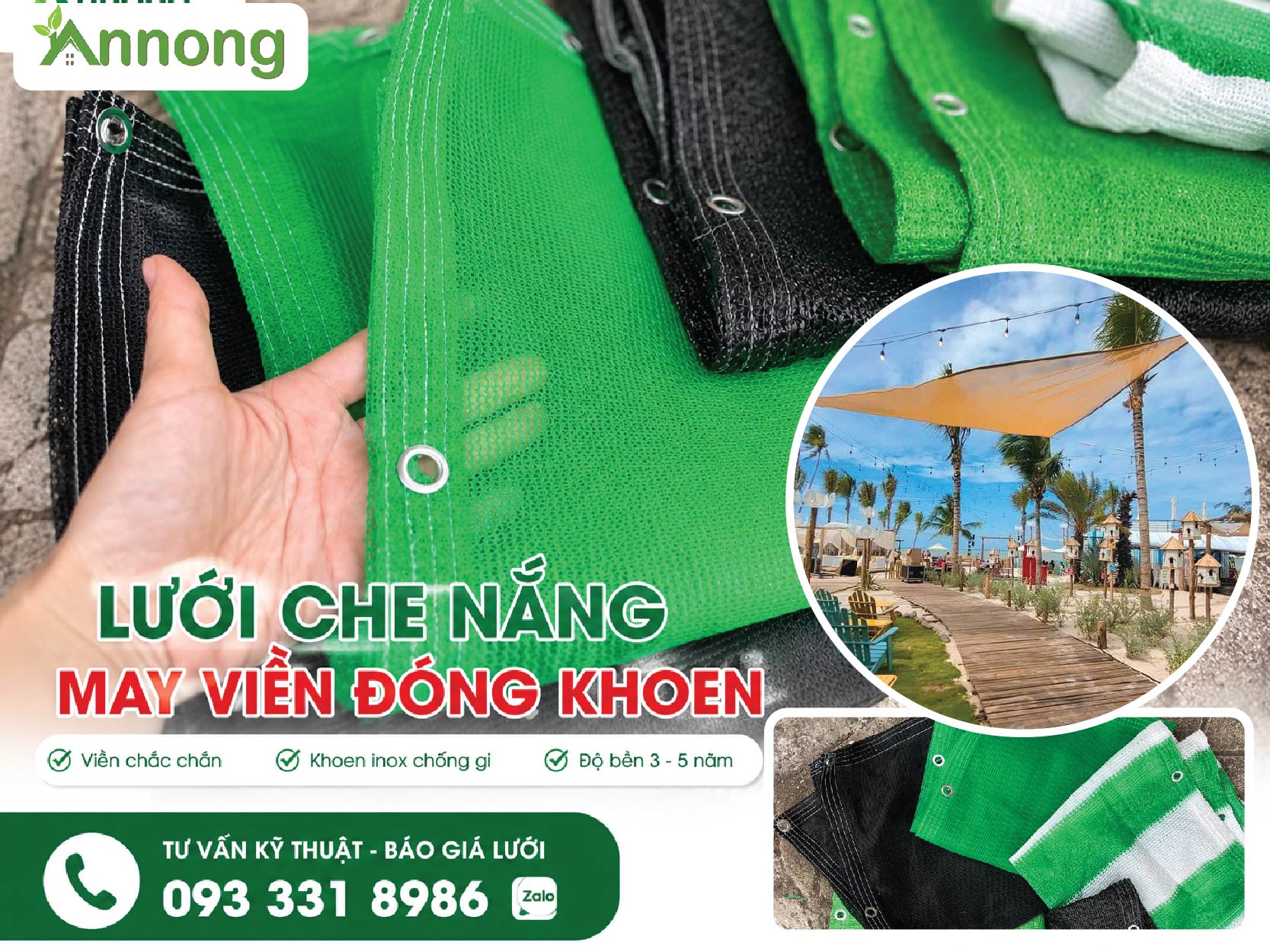 Lưới che nắng may viền đóng khoen theo kích thước