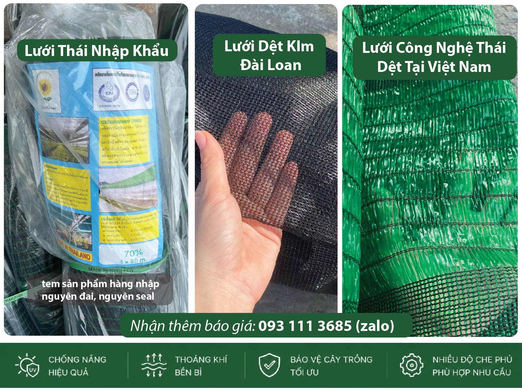 So sánh giá ba loại lưới che nắng 70%