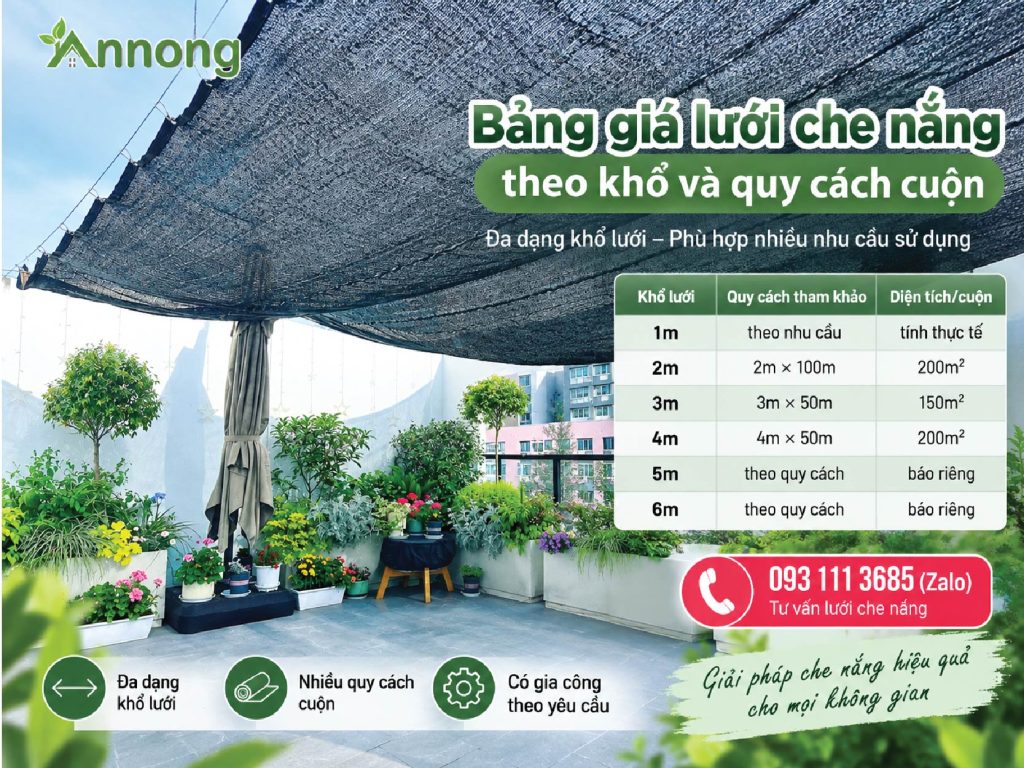 Bảng giá lưới che nắng theo khổ và quy cách cuộn