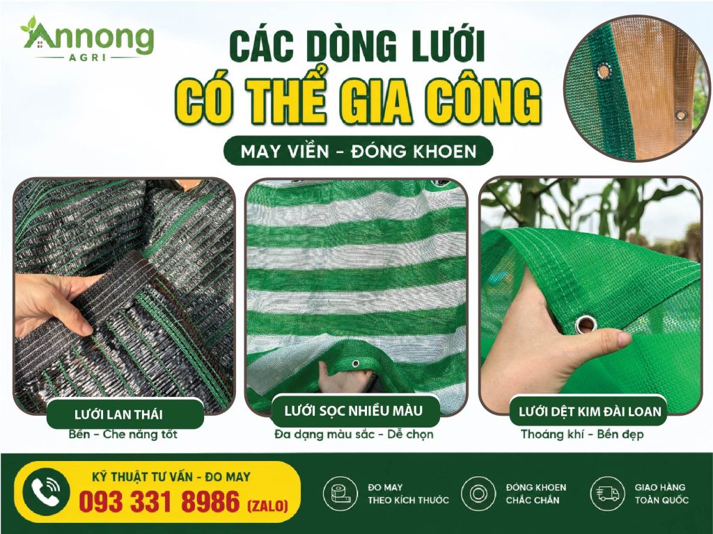 Các loại lưới che nắng có thể may viền đóng khoen