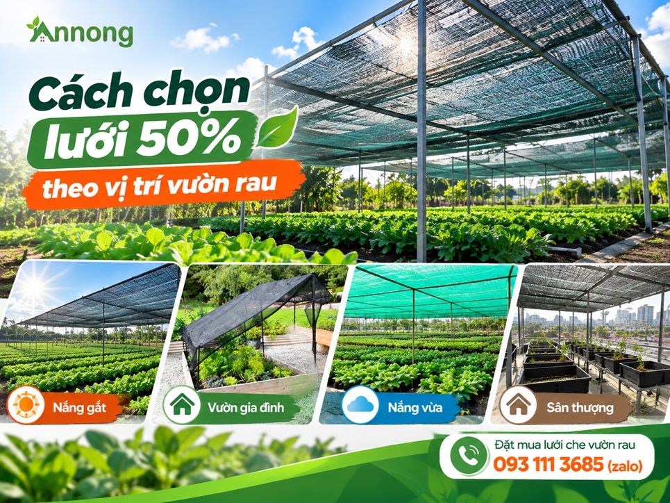 Cách chọn lưới 50% theo vị trí vườn rau