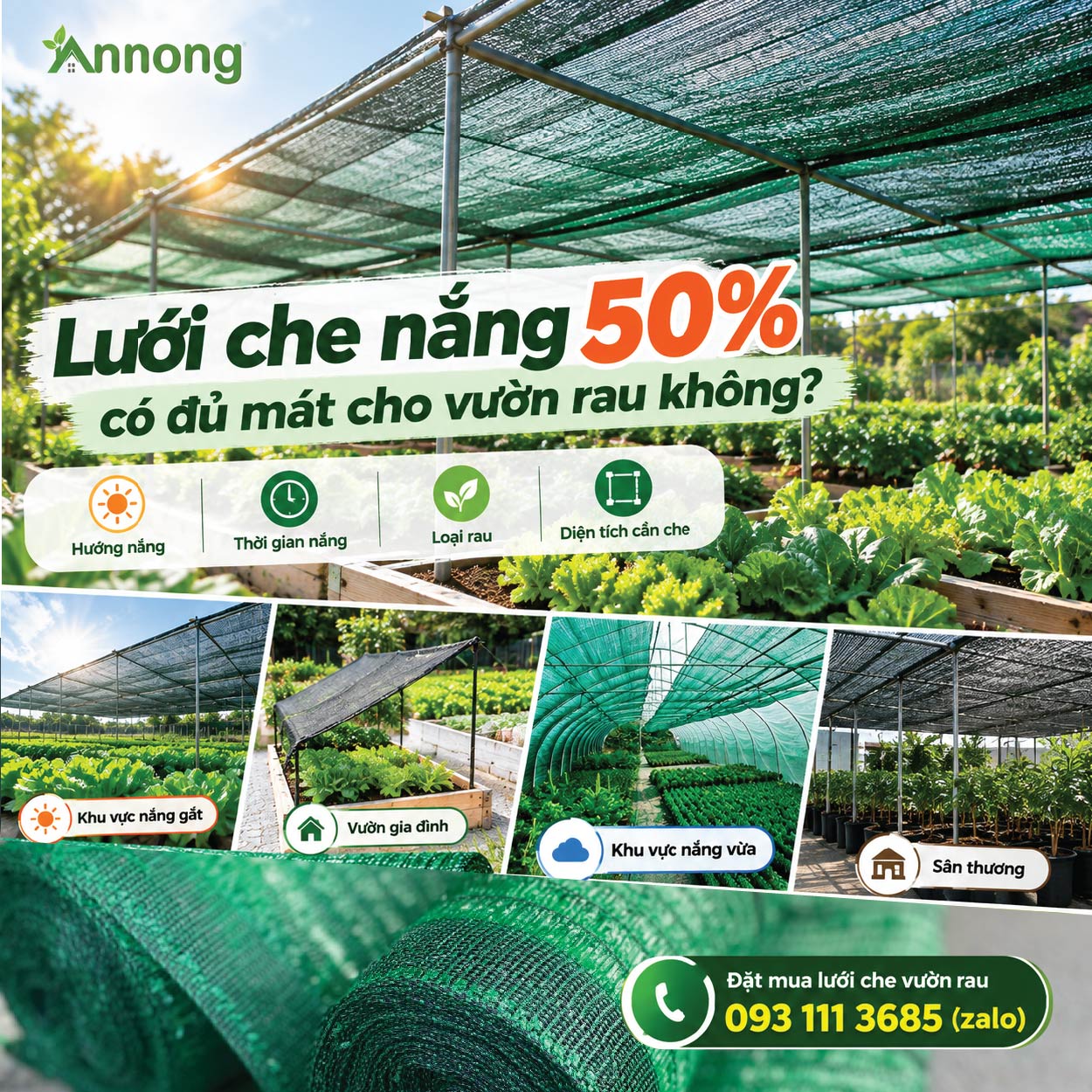 Lưới che nắng 50% cho vườn rau
