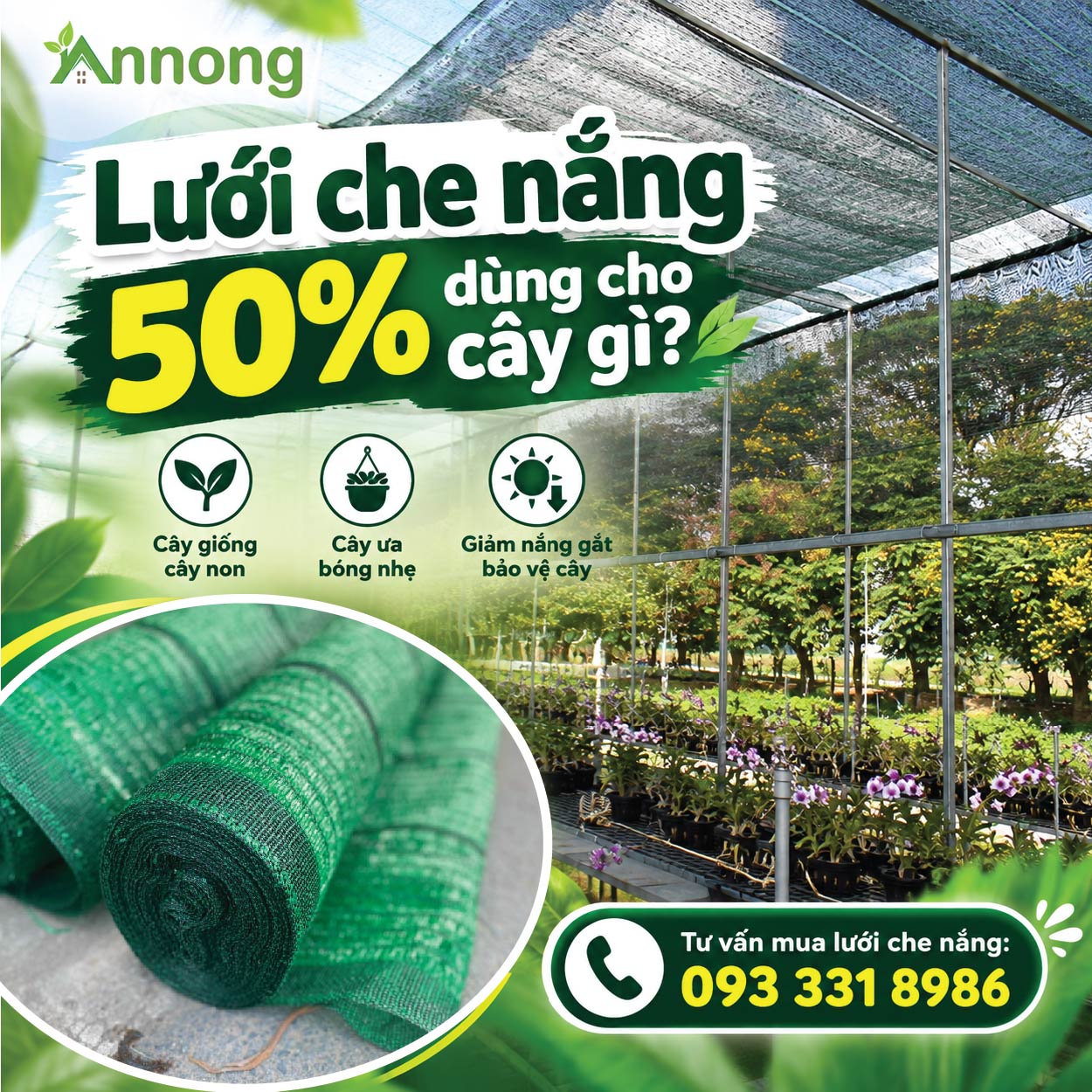 Lưới che nắng 50% dùng cho cây giống và cây ưa bóng nhẹ