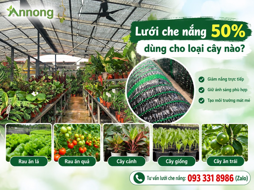 Lưới che nắng 50% dùng cho rau, cây cảnh và cây giống
