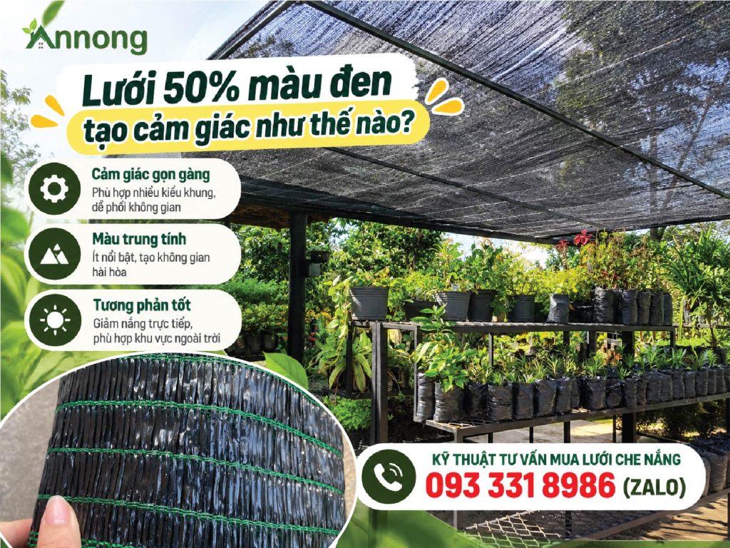 Lưới che nắng 50% màu xanh và đen khác gì? 4 Lưới che nắng 50% màu đen cho không gian ngoài trời