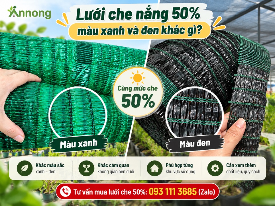 Lưới che nắng 50% màu xanh và đen khác gì? 1 Lưới che nắng 50% màu xanh và đen