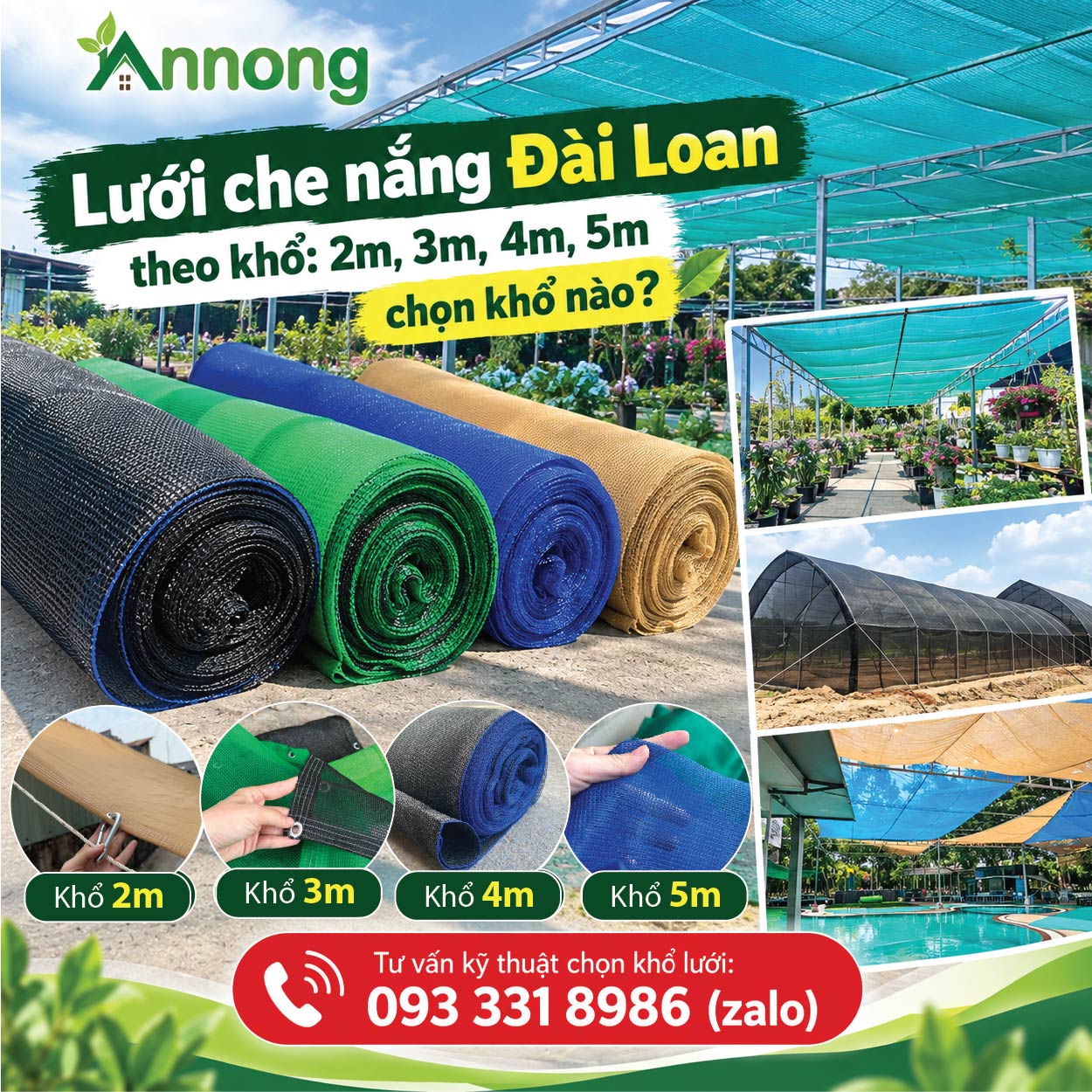 Lưới che nắng Đài Loan theo khổ 2m, 3m, 4m, 5m
