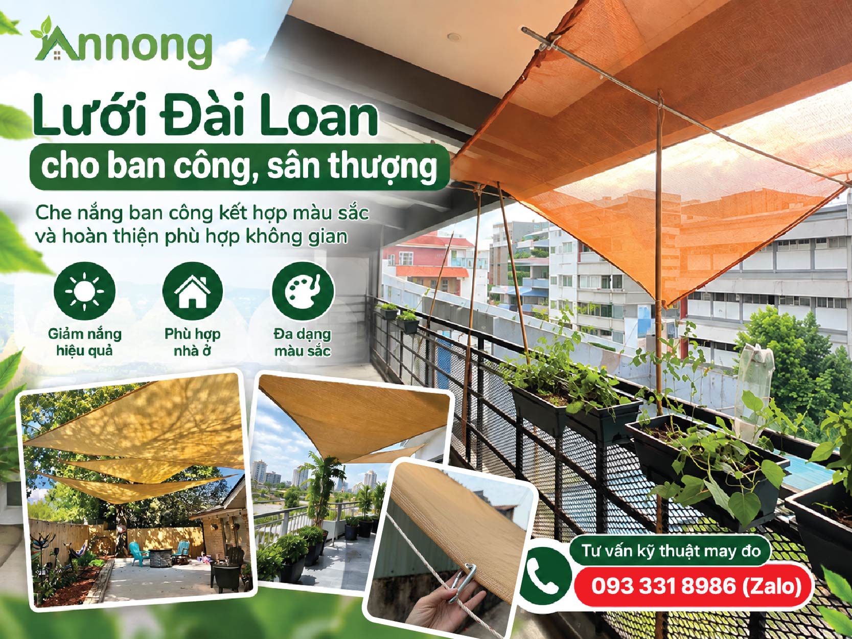 Lưới Đài Loan che nắng cho ban công và nhà ở
