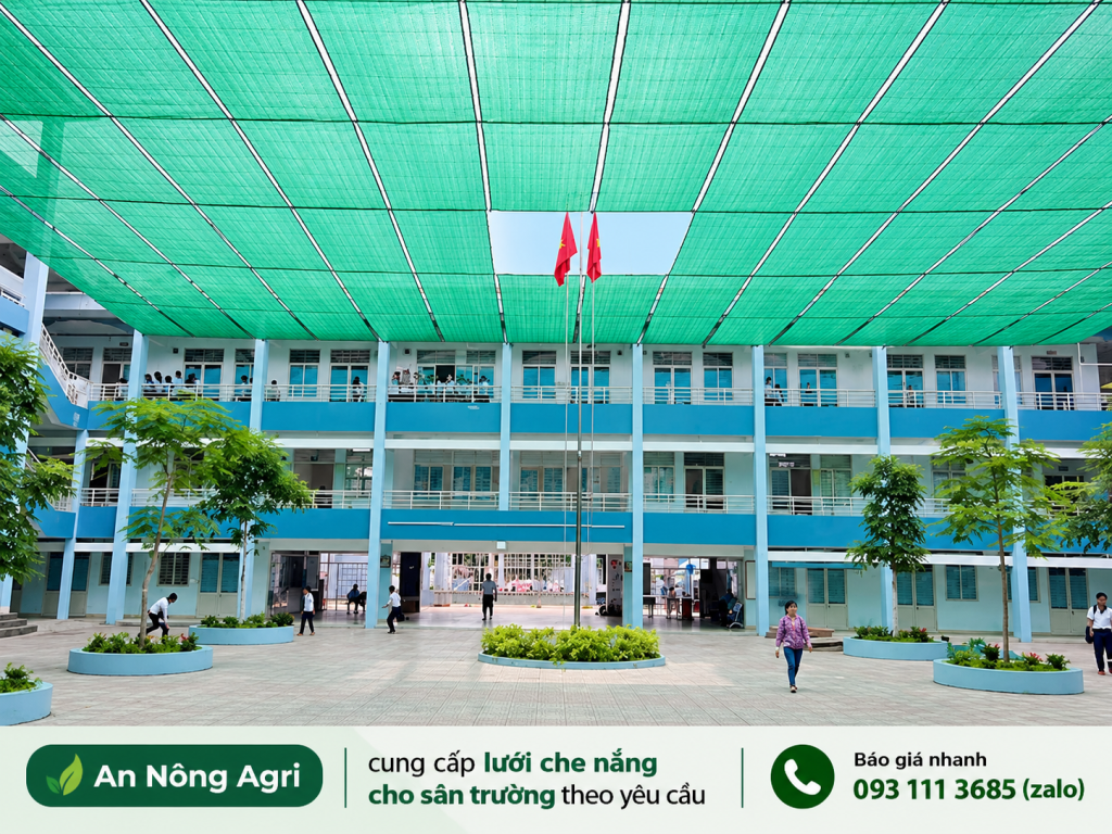 Ứng dụng lưới che nắng Thái Lan che sân trường
