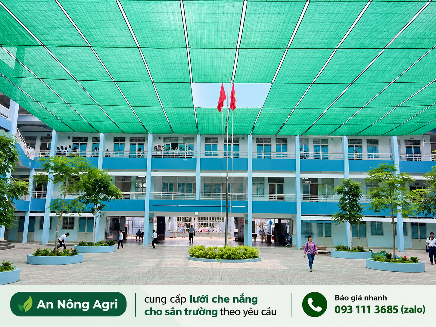 Ứng dụng lưới che nắng Thái Lan che sân trường