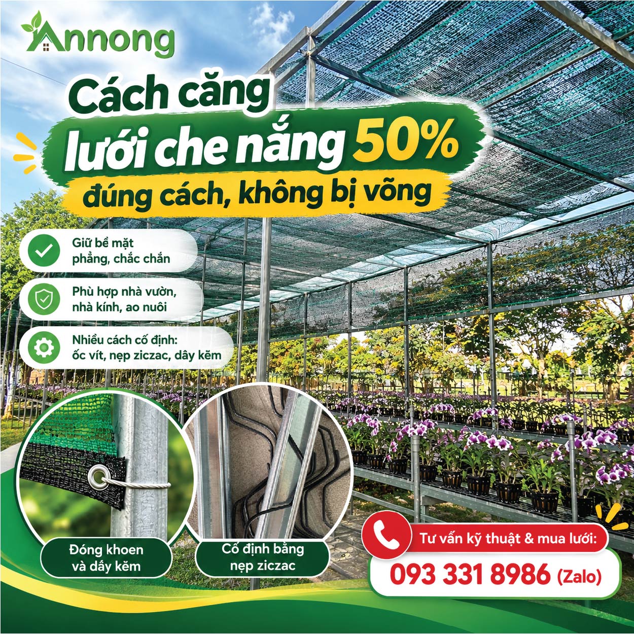 Cách căng lưới che nắng 50% đúng cách, không bị võng