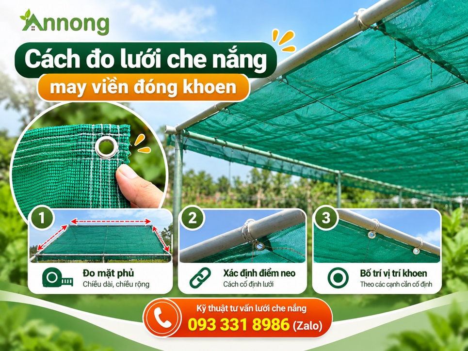 Cách đo lưới che nắng may viền đóng khoen theo vị trí lắp đặt