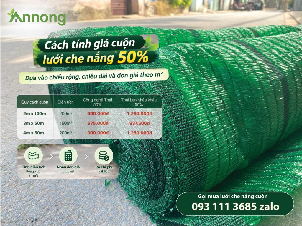 Cách tính giá cuộn lưới che nắng 50%