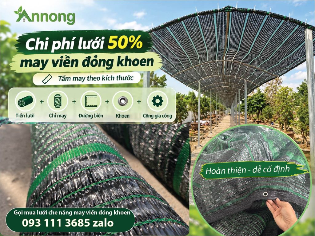 Chi phí lưới 50% may viền đóng khoen
