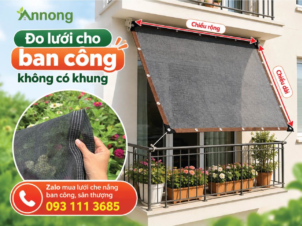 Đo lưới che nắng cho ban công và hiên nhà không có khung cố định