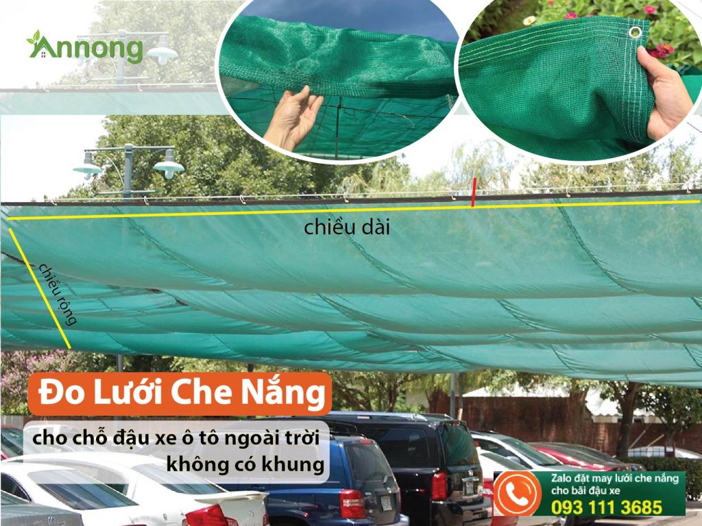 Đo lưới che nắng cho chỗ đậu xe ngoài trời không có khung