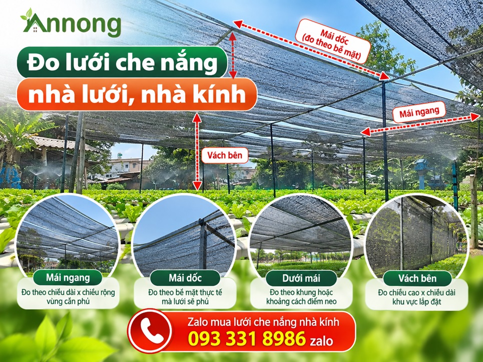Cách đo lưới trên mái và dưới mái nhà lưới, nhà kính
