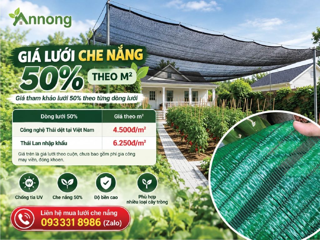 Giá lưới che nắng 50% theo m²