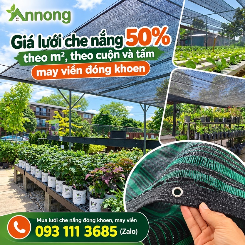 Giá lưới che nắng 50% theo m², cuộn và tấm đóng khoen