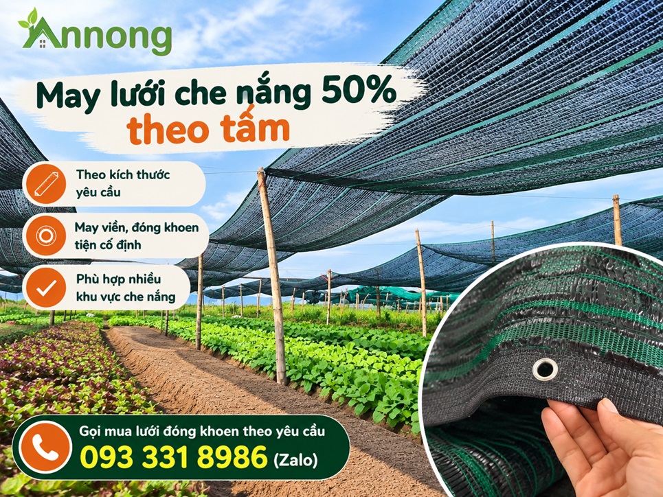 May lưới che nắng 50% theo tấm đóng khoen